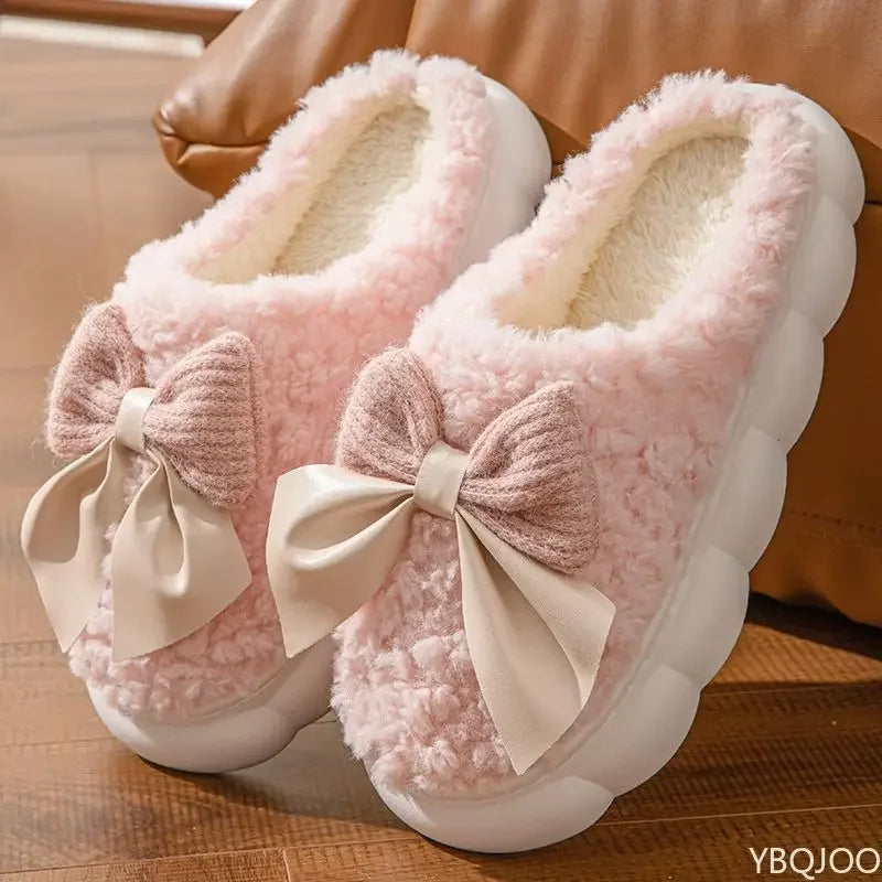 Women's Butterfly Cotton Slippers – Warm Thick Sole Indoor Indoor House Slippers Axl Pink 40-41