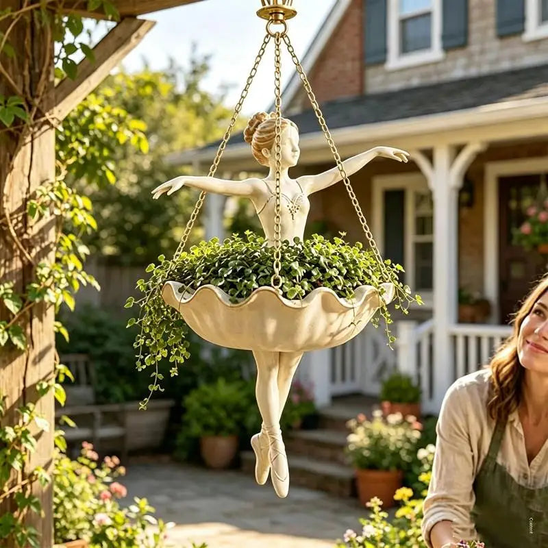 Resin Ballerina Hanging Planter – UV Resistant Fairy Flower Pot Hanging Planter Axl