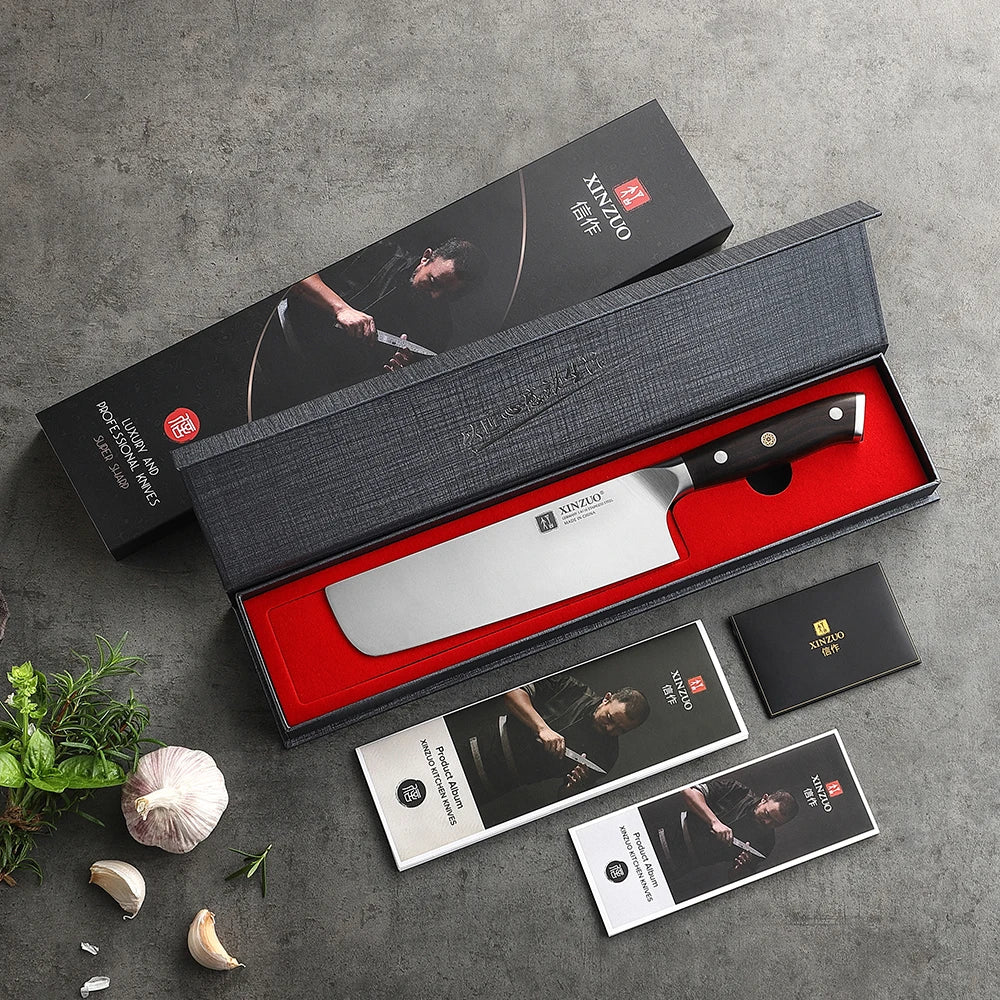 XINZUO 7.28" Nakiri Knife – German Steel & Ebony Wood Handle Nakiri Kitchen Knife Axl