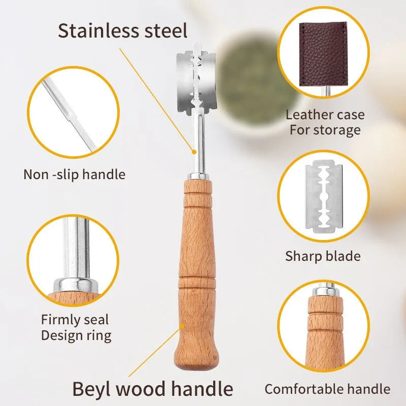 Wood Handle Bread Lame & Dough Scoring Knife + 5 Blades Bread Scoring Lame Axl