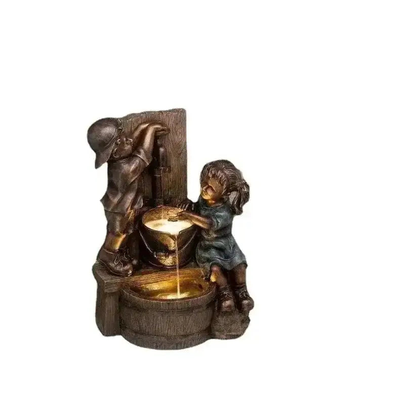 Boy & Girl Water Play Resin Garden Sculpture – 10cm Ornament Garden Sculpture Axl