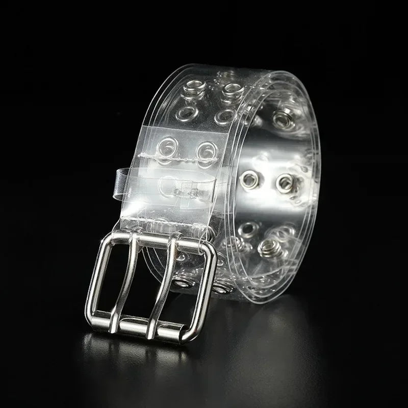 Women's Transparent PVC Belt – Laser Square Buckle Waistband Fashion Belt Axl Transparent