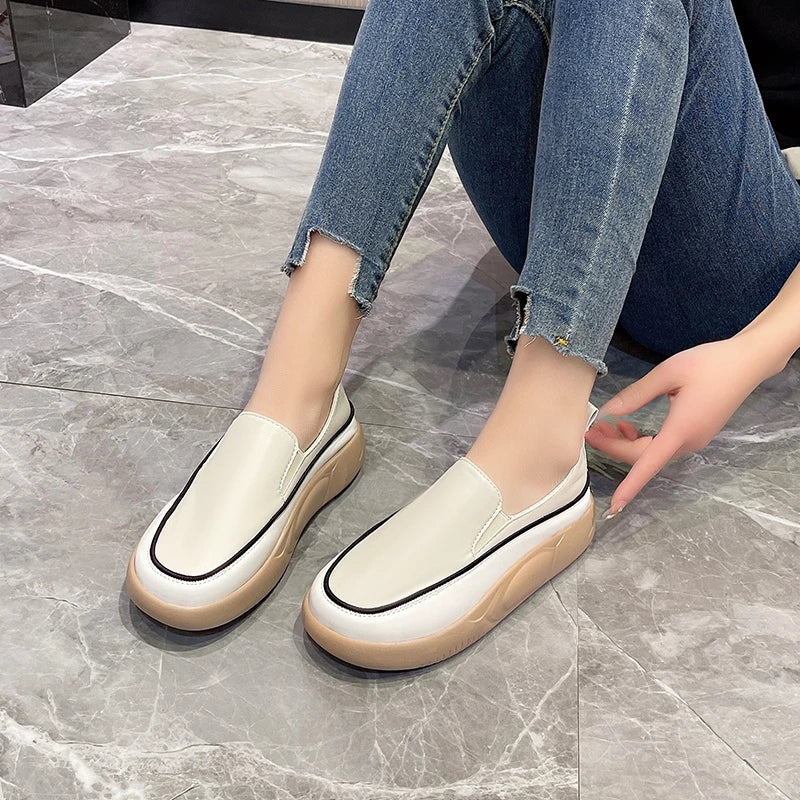 Women's Platform Slip-On Loafers – Casual Vulcanized Sneakers Platform Loafers Axl