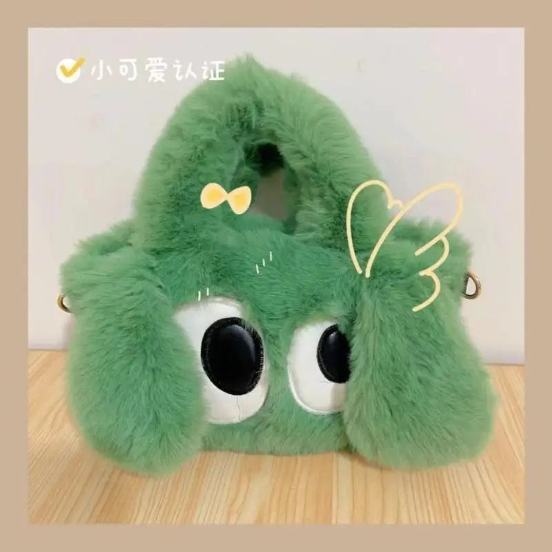 Big-Eyed Plush Fur Tote Bag – Women's Crossbody Shoulder Handbag Plush Tote Handbag Axl