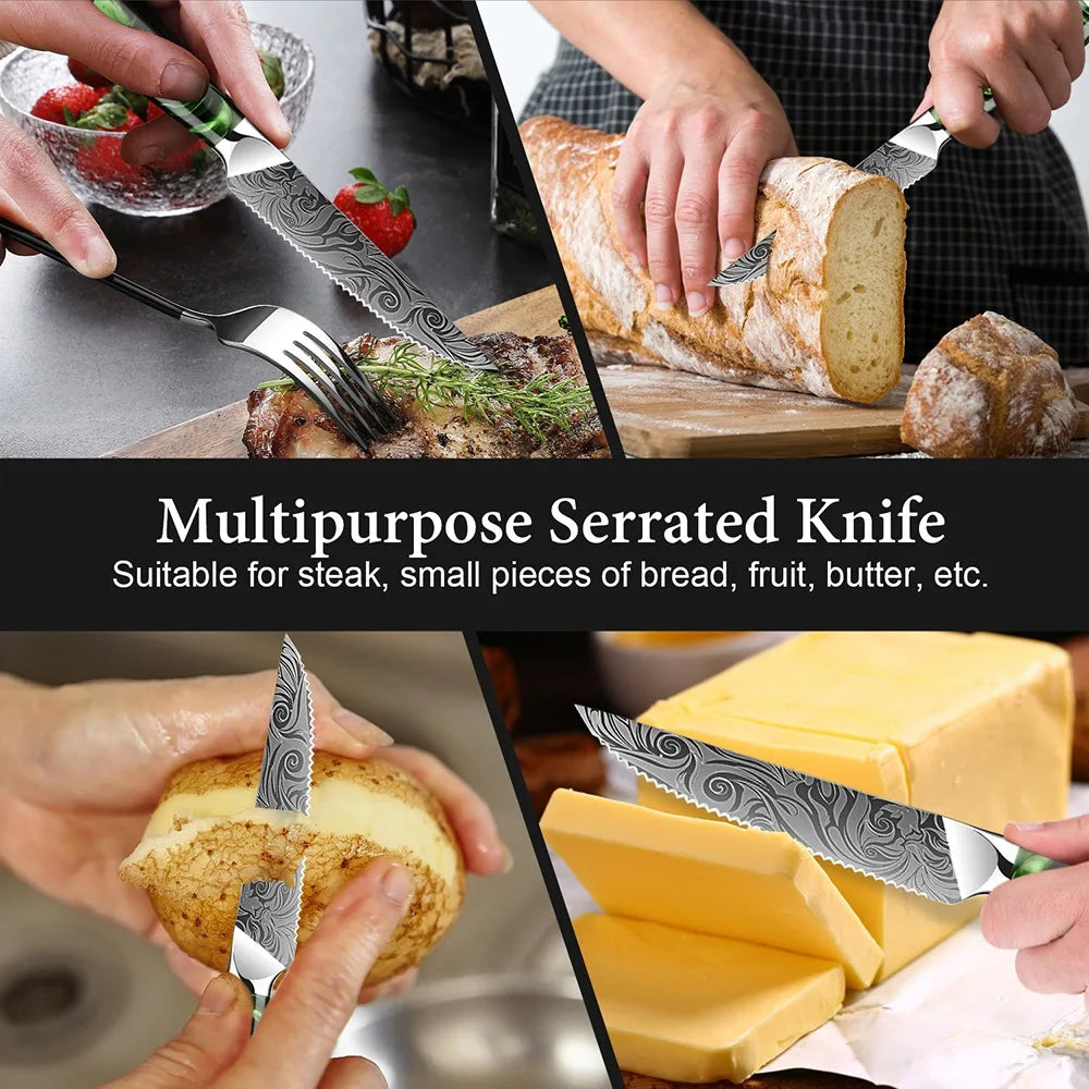 Damascus Pattern Kitchen Knife Set – Sharp Stainless Steel Kitchen Knife Set Axl