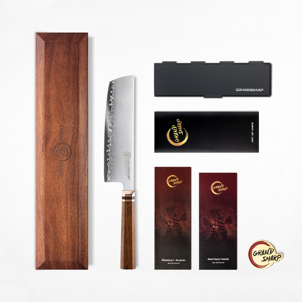 Grandsharp 7.5" Nakiri Knife ZDP-189 Steel | Mkuruti Wood Handle Nakiri Chef Knife Axl Nakiri knife