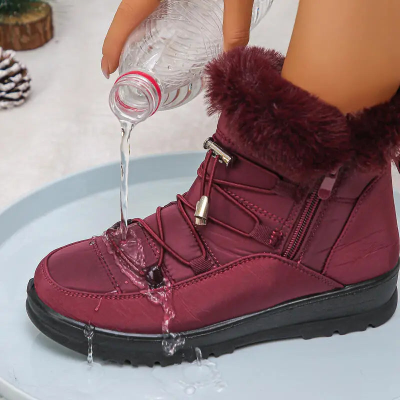 Women's Waterproof Faux Fur Ankle Snow Boots | Non-Slip Wedge Women's Snow Boots Axl