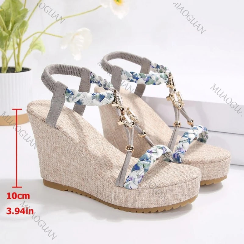 Women's Bohemian T-Strap Wedge Platform Sandals Open Toe Wedge Platform Sandals Axl