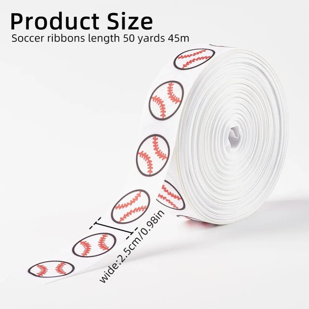 Baseball Grosgrain Ribbon 1 Inch 50 Yards – White Sports Print Craft Ribbon Axl
