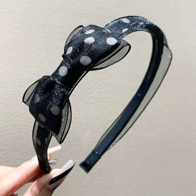 Vintage Polka Dot Organza Bow Headband – Sheer Mesh Hair Hoop Bow Hair Headband Axl D-1pcs
