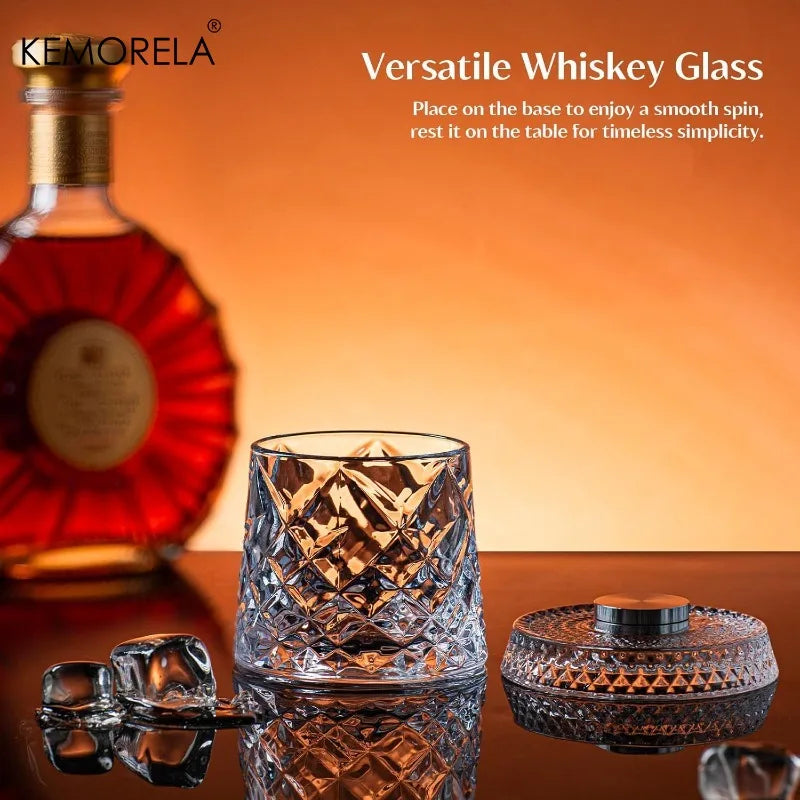 KEMORELA 300ml Spinning Whiskey Glasses Set of 2 | Bar Gift Whiskey Glass Set Axl