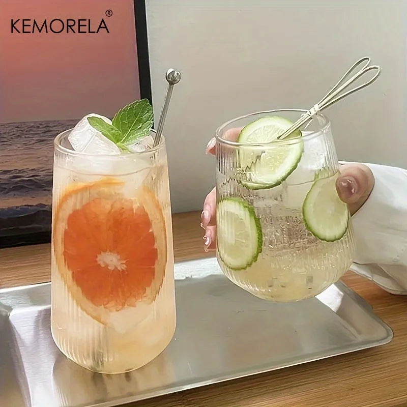 KEMORELA Ribbed Glass Tumblers Set 4/6 Pcs | Heat-Resistant Cups Glass Tumbler Set Axl