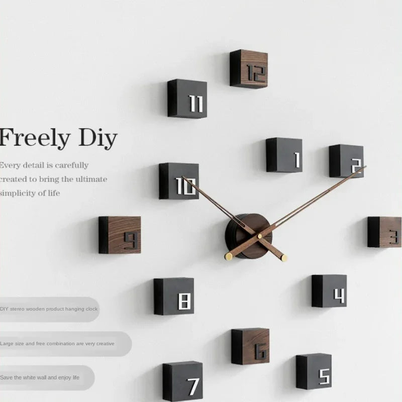 Nordic DIY Wood Wall Clock – Large Silent Quartz Home Decor Wall Clock Axl