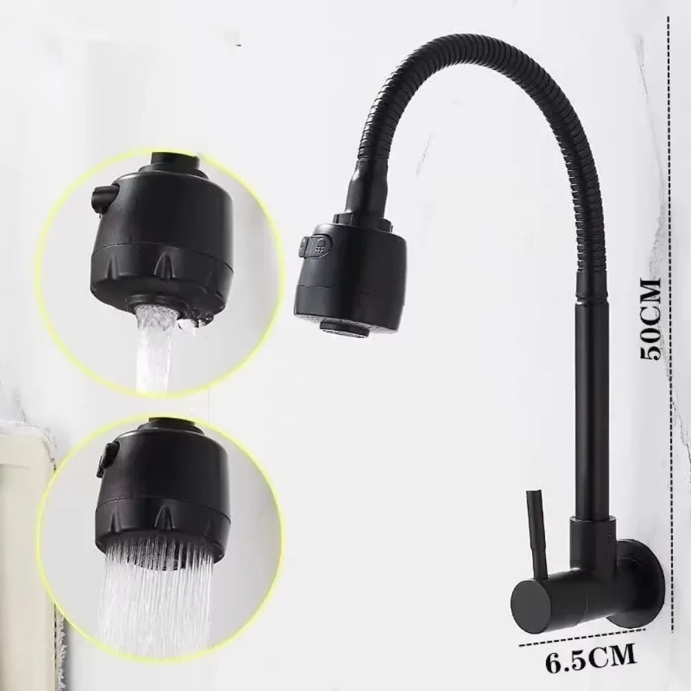 Black Rotating Wall-Mounted Single Cold Water Tap | Kitchen & Bath Kitchen Faucet Axl
