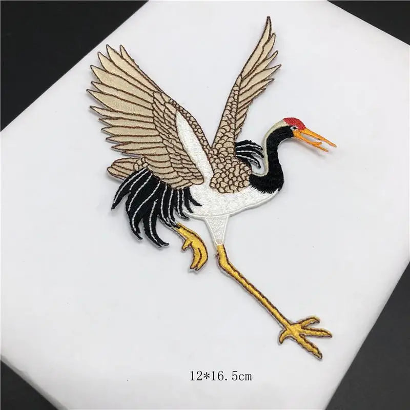 Crane Embroidery Adhesive Patches – Cloth Stickers 2pc Set Embroidery Patch Set Axl