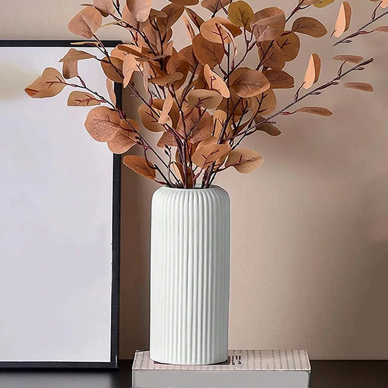 Striped Ceramic-Look Plastic Flower Vase – Minimalist Decor Decorative Vase Axl
