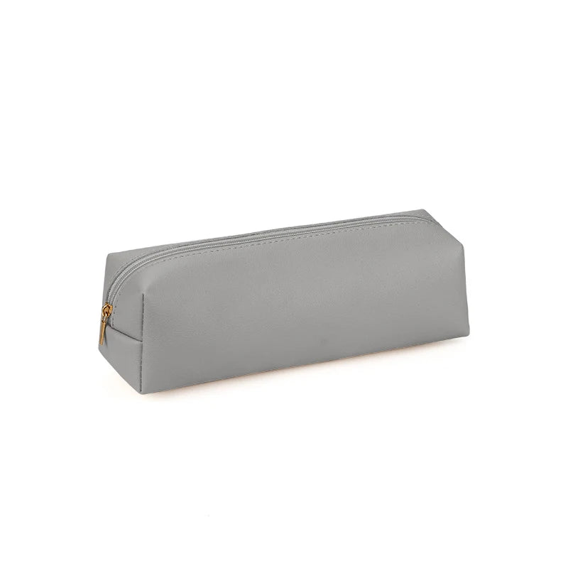 Large Capacity PU Leather Pencil Bag – Zipper Stationery Case Pencil Bag Axl Gray