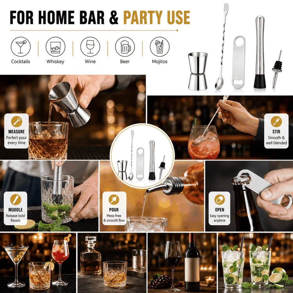 Stainless Steel Cocktail Muddler & Bar Tool Set | 3–9 Piece Bar Tool Set Axl