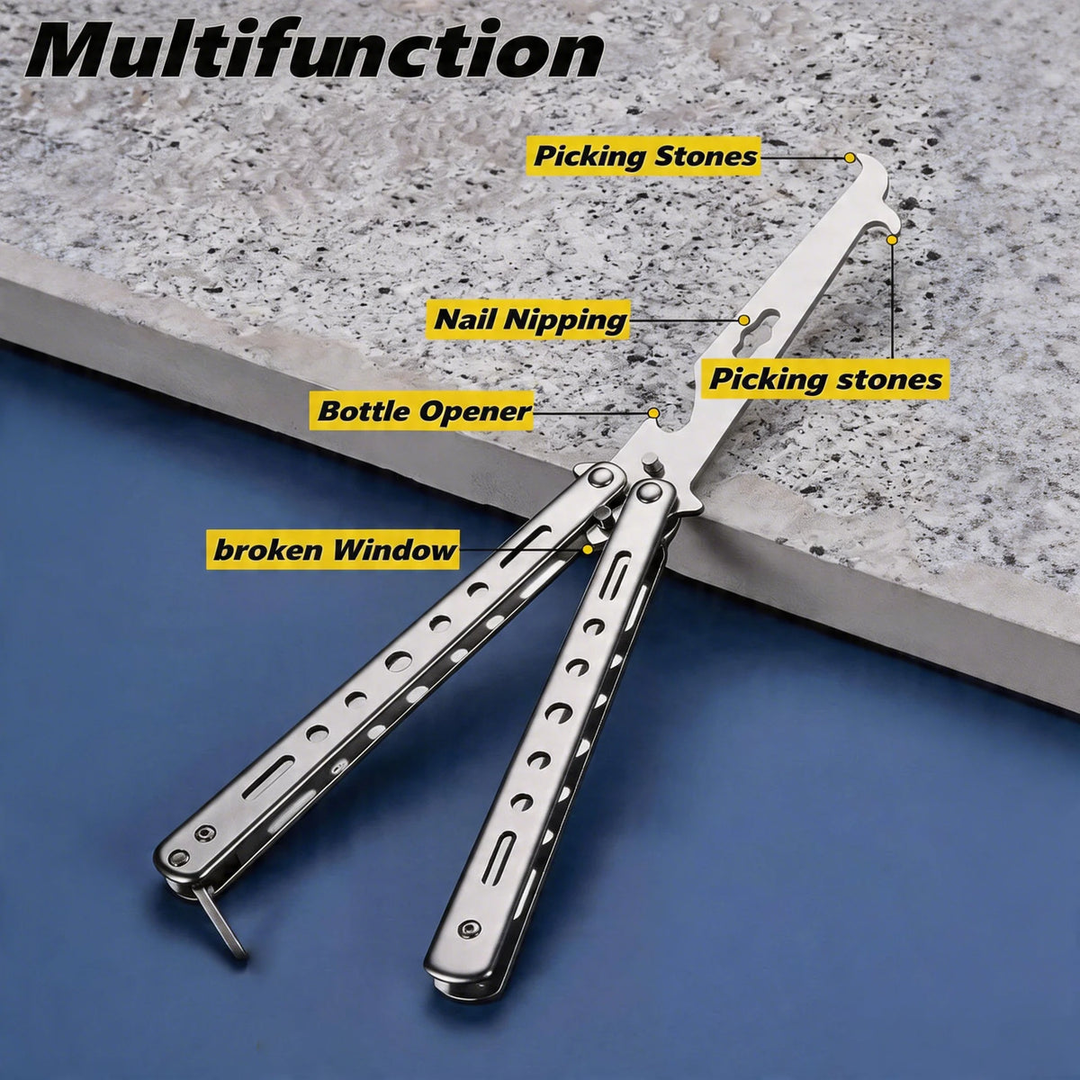 YRIDEFE Foldable Butterfly Practice Knife – Tire & Rock Tool Folding Practice Knife Axl