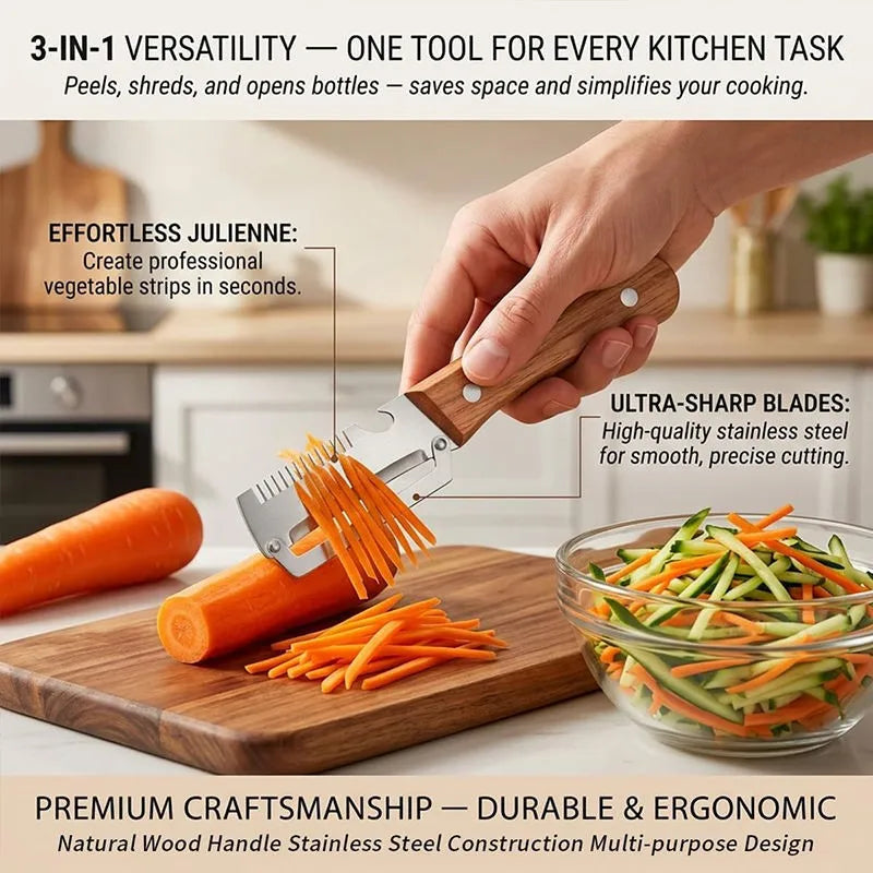 COOKCRAZE 2PC Stainless Steel Peeler Set with Oak Handle Vegetable Peeler Set Axl