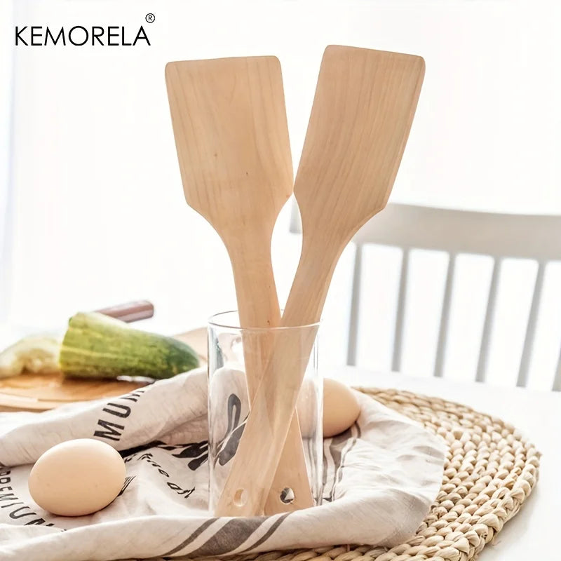 KEMORELA 2-Piece Natural Wooden Spatula Set – Nonstick Safe Wooden Spatula Set Axl