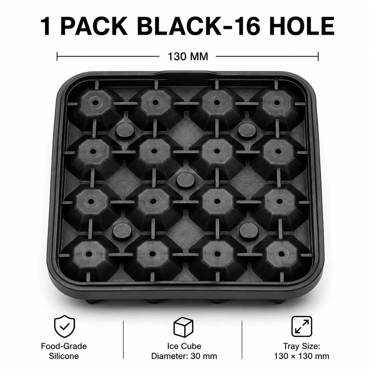 Diamond Ice Cube Tray 16-Cavity Silicone Mold for Cocktails Silicone Ice Tray Axl 1 PACK Black-16 Hole