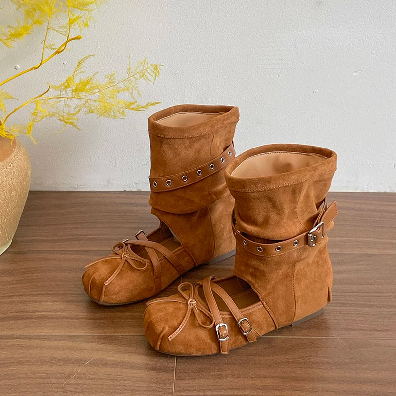 Women's Vintage Hollow Wedge Sandal Boots – Slip-On Western Wedge Sandal Boots Axl caramel color 35