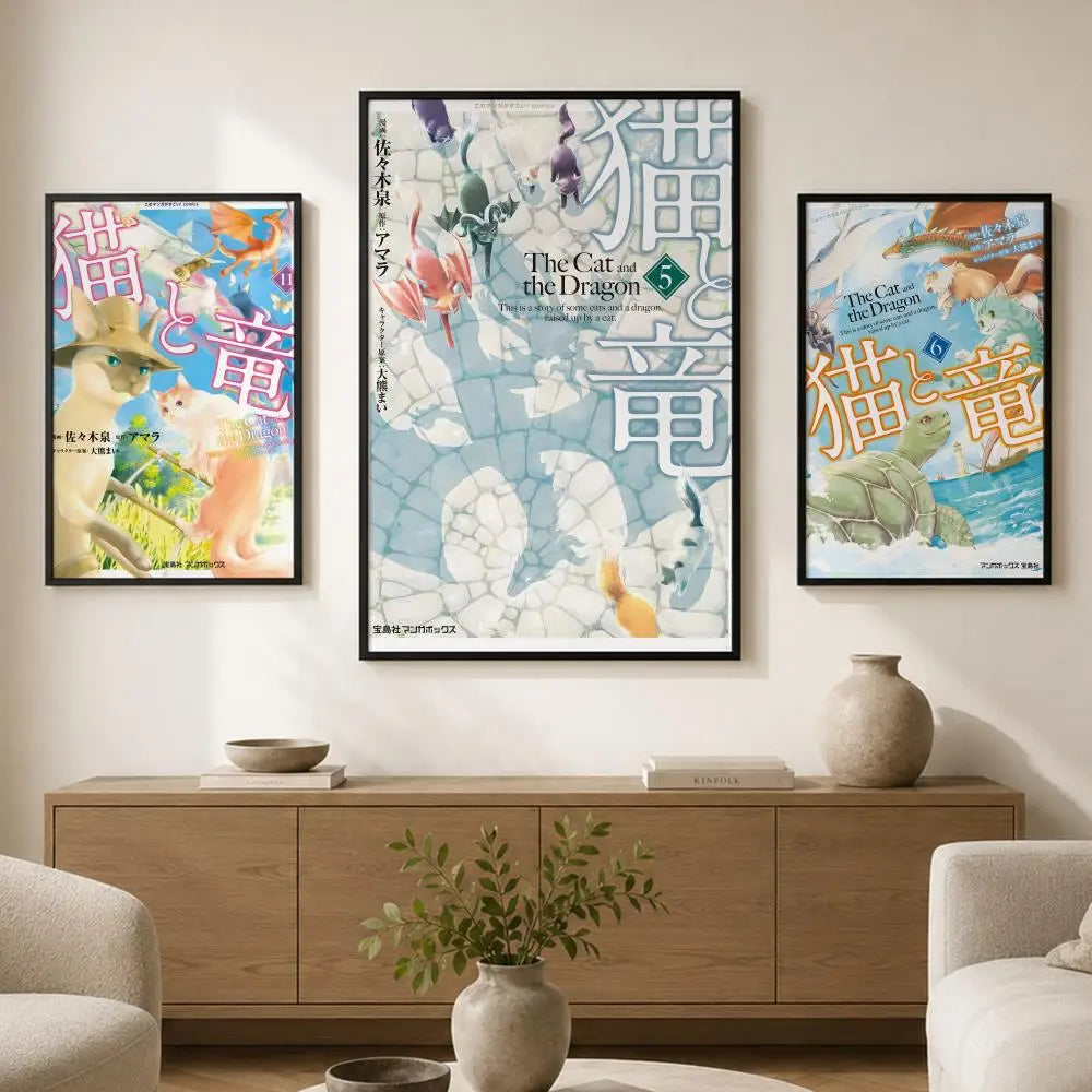 Cat & Dragon Peel-and-Stick Wall Poster – Waterproof PVC HD Art Wall Art Poster Axl