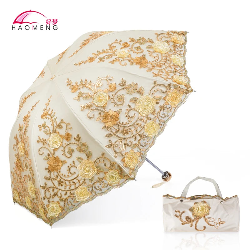 Women's Lace Embroidery Folding Parasol – UV & Rain Umbrella Folding Parasol Axl Style 20 Aluminum 8K