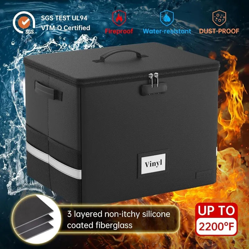 Fireproof Waterproof Storage Box with Lock – 35L Foldable Bin Fireproof Storage Box Axl