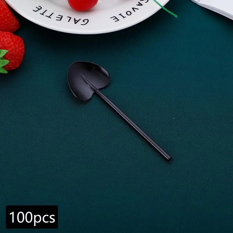 100 Heart Shaped Disposable Spoons – Colorful Party Dessert Disposable Party Spoons Axl A2