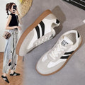 VKJF Women's Patchwork Leather Casual Flat Sneakers | Lace-Up Women's Casual Sneakers Axl 36 WHITE