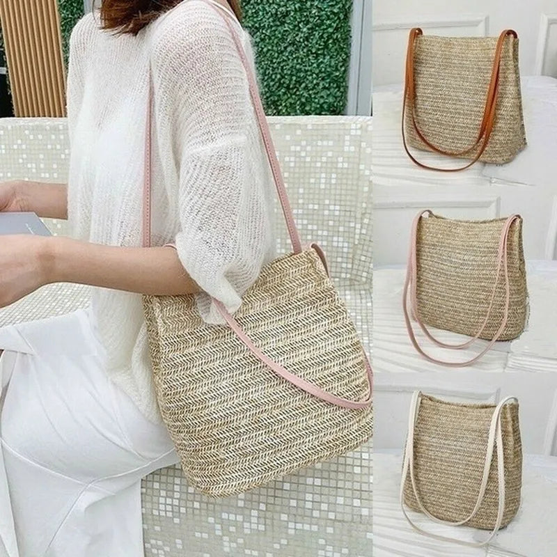 Women's Straw Rattan Woven Beach Bag – Boho Shoulder Tote Woven Straw Handbag Axl