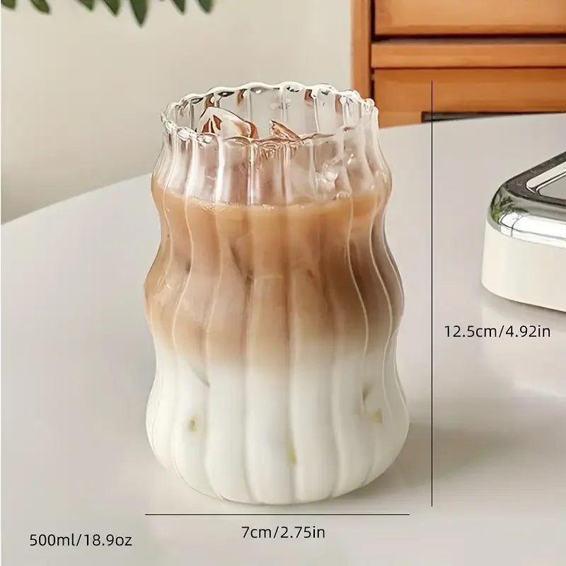 KEMORELA 500ml Heat-Resistant Striped Glass Tumbler Mug Glass Tumbler Axl green 401-500ml