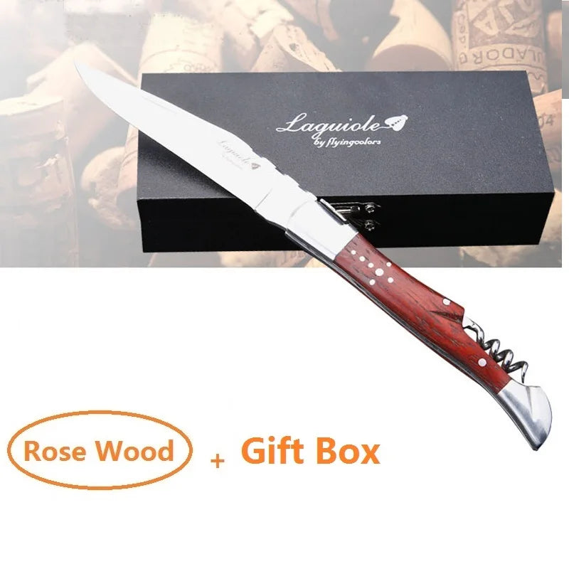 Laguiole Wine Corkscrew – Olive Wood & Stainless Steel Wine Corkscrew Axl wine knife in box