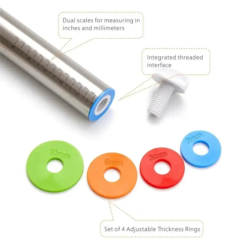 Adjustable Stainless Steel Rolling Pin with Scale | Non-Stick Rolling Pin Axl