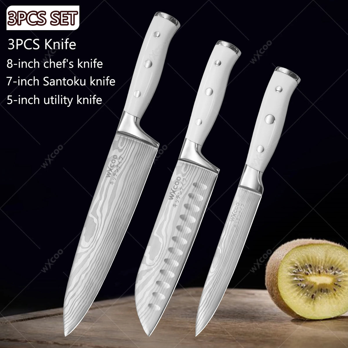 WXCOO 3-Piece Santoku Chef Knife Set – Stainless Steel Kitchen Kitchen Knife Set Axl 3PCS