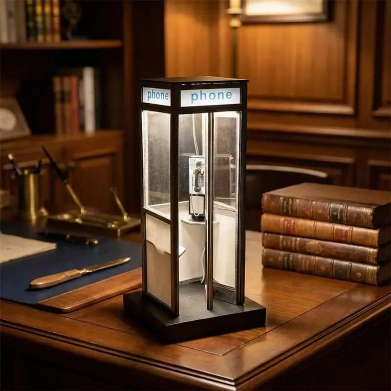 Retro British Phone Booth Lamp – Vintage LED Night Table Light Decorative Table Lamp Axl
