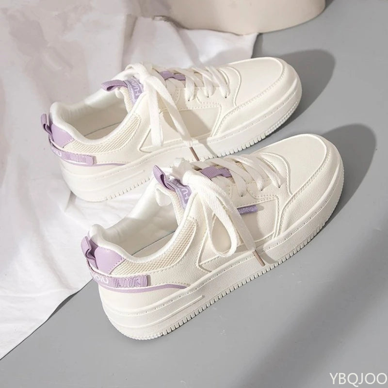 Women's Thick Sole White Sneakers – Breathable Lace-Up Shoes Women's Sneakers Axl