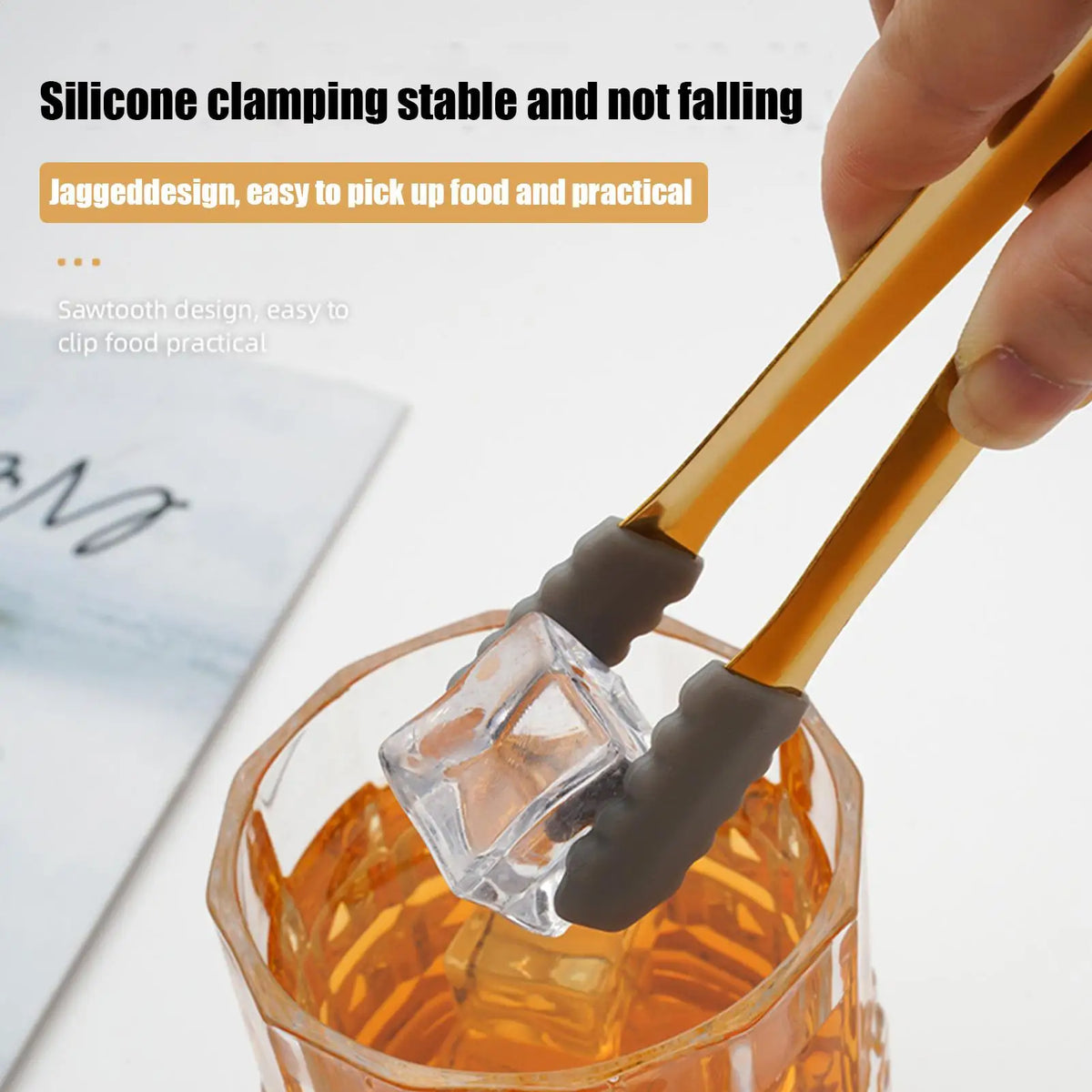 Stainless Steel Silicone Ice & Sugar Cube Tongs | Non-Slip Kitchen Tongs Axl