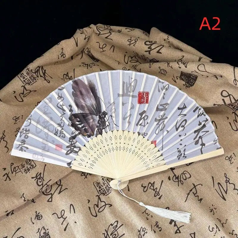 Vintage Chinese Bamboo Folding Fan with Tassel | Art & Gift Decorative Folding Fan Axl A2