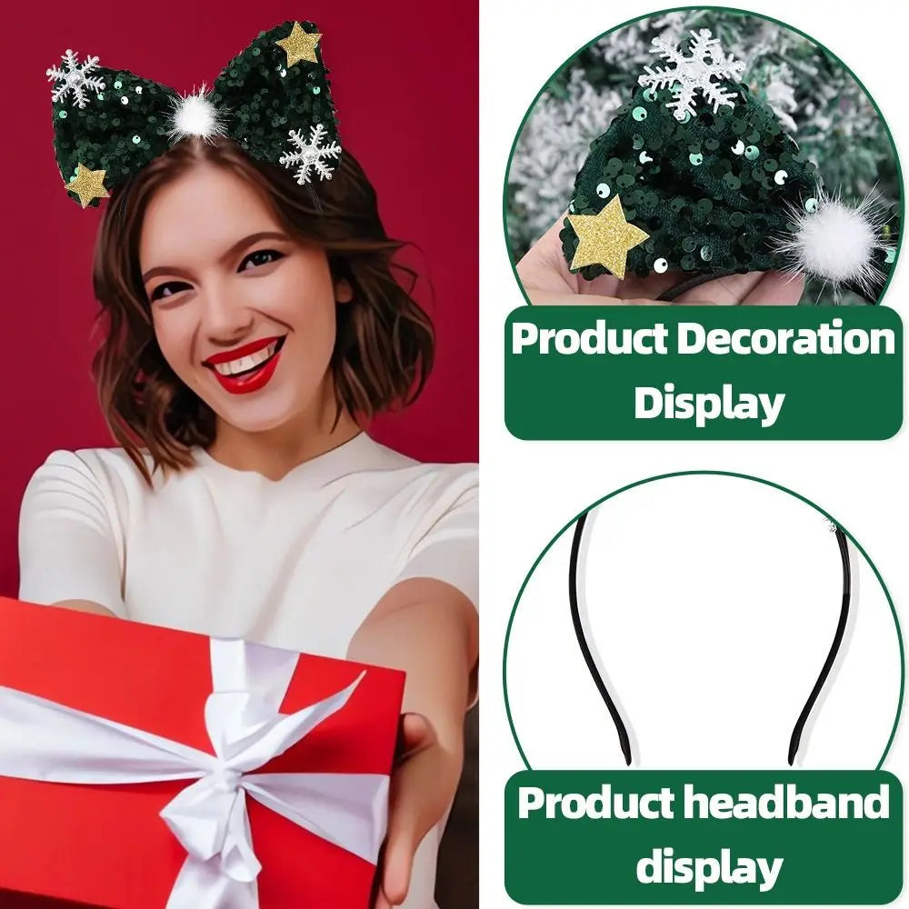 Sequin Bowknot Christmas Headband – Korean Style Hair Hoop Holiday Headband Axl