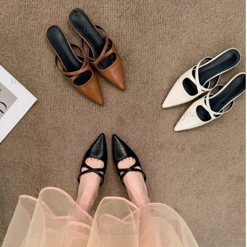 Women's Retro Pointed Toe Flat Slide Sandals | Summer Slippers Flat Slide Sandals Axl
