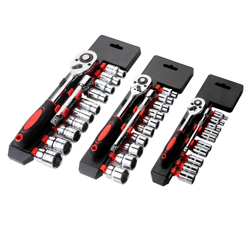 12-Pc Ratchet Socket Wrench Set 1/4" 3/8" 1/2" Drive Metric Ratchet Socket Wrench Set Axl
