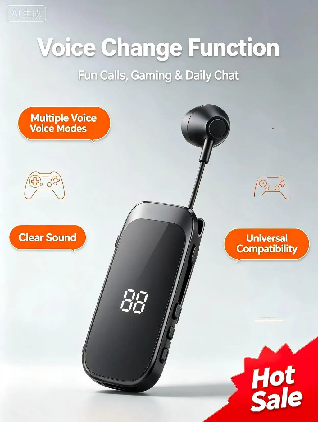 K30 Clip-On Bluetooth Earbud – Retractable Wire & Power Display Bluetooth Headset Axl