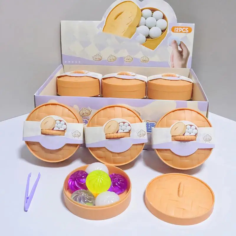 6-Piece Mini Steamed Bun Squishy Fidget Toy Set with Steamer Squishy Fidget Toy Axl