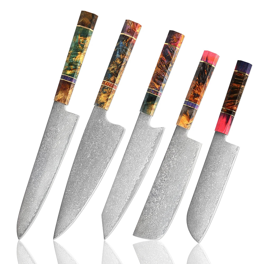 XITUO Damascus Steel Chef Knife Set – VG10 Core, Wood Handle Kitchen Knife Set Axl 5PCS Knife