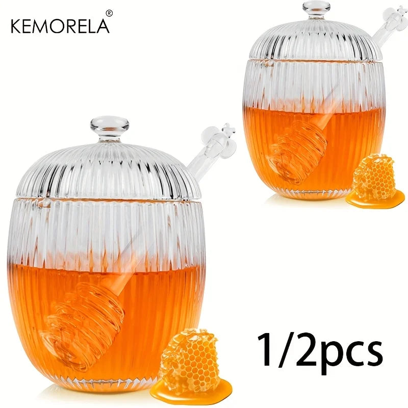 Glass Honey Jar with Lid & Dipper 230ml | Honey Pot Dispenser Glass Honey Jar Axl