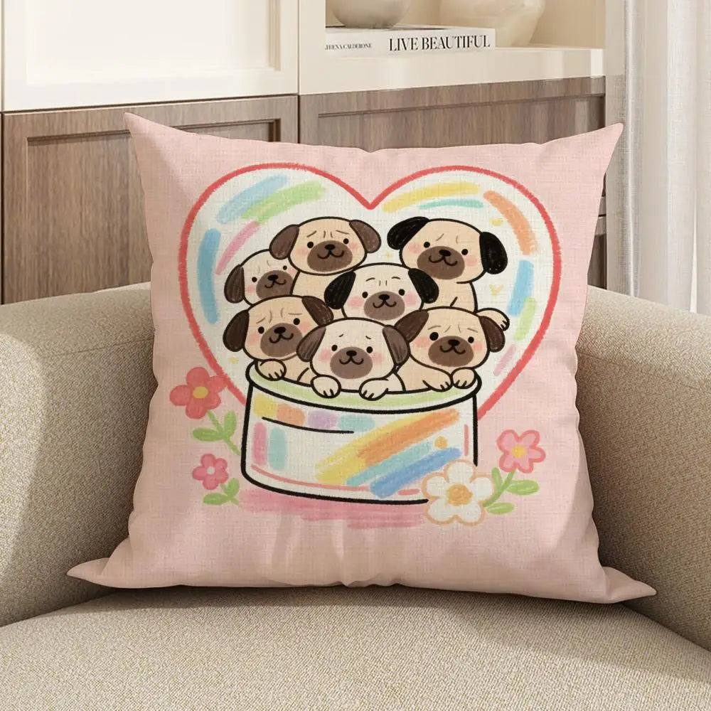 Pug Cartoon Linen Cushion Cover | Sofa, Bed & Chair Décor Linen Cushion Cover Axl White7 50X50cm