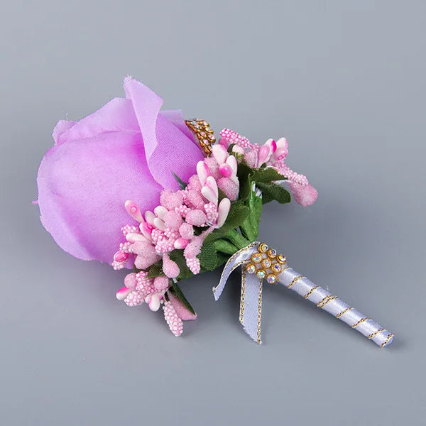 Silk Rose Groom Corsage Brooch – Men's Wedding Boutonnière Pin Wedding Corsage Brooch Axl Pink purple